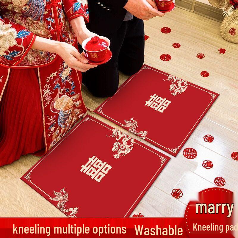 Red Wedding Kneeling and Sitting Cushion for Bride - Ceremony and Tea Ritual Pad, Free Shipping