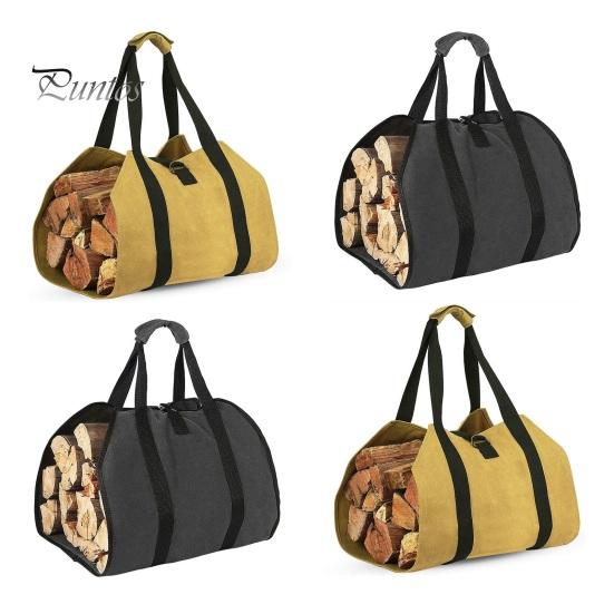 Bolsa de lona para almacenar leña con asa reforzada, tela impermeable, diseño plegable, bolsa para transportar leña