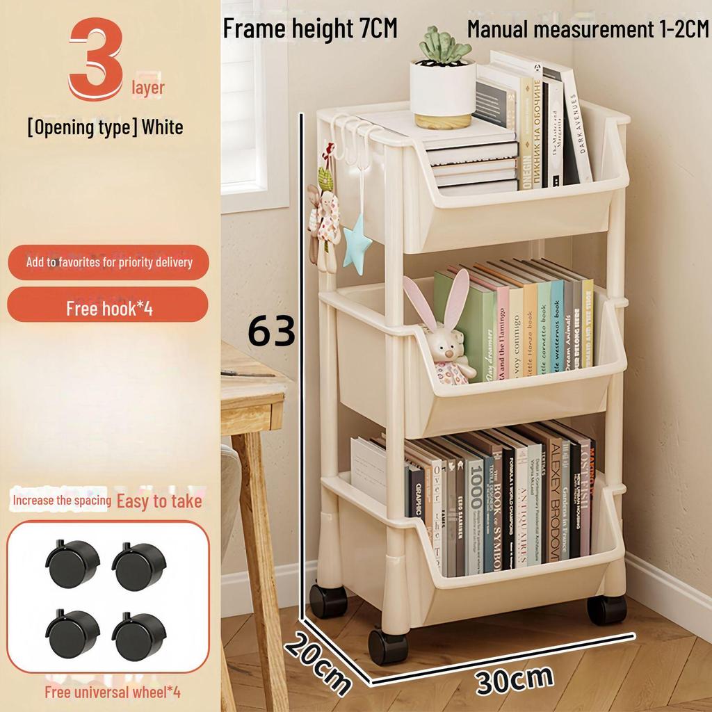 Children's Multi-Layer Narrow Bookshelf with Wheels
