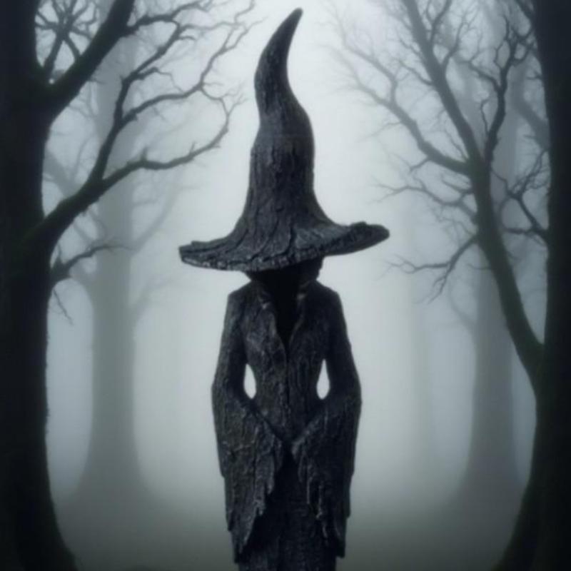 Halloween Witch Statue Tree Root Witch Figurine Sculpture Desktop Witch Decor Ornament Resin Home Office Party Decoration