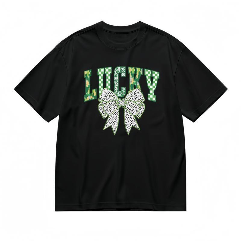 

Men s Slight Stretch Classic T-Shirt Color Block Text with Polka Dot Bow Tee 3XL