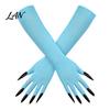 Elastic Polyester Costume Gloves 1 Pair Halloween Ghost Claw Gloves, Long Fingernail Witch Scary Cosplay Handwear Accessory, Dark Party Performance