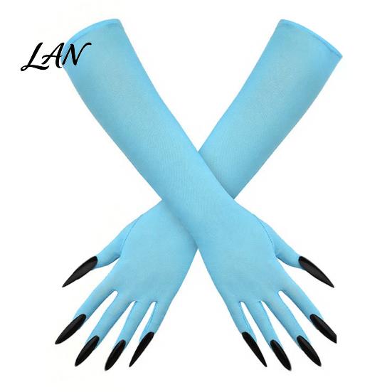 Elastic Polyester Costume Gloves 1 Pair Halloween Ghost Claw Gloves, Long Fingernail Witch Scary Cosplay Handwear Accessory, Dark Party Performance