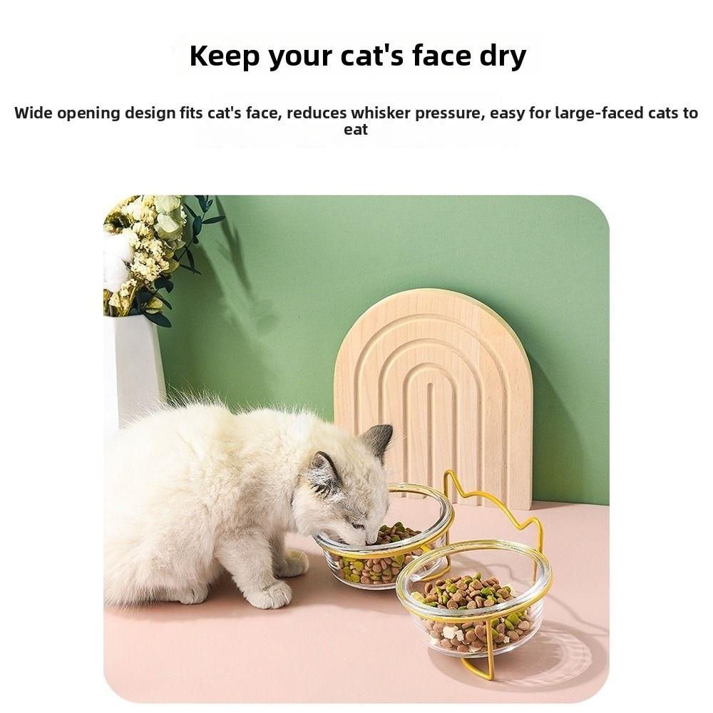 400ml Double Glass Bowl Glass Cat Dog Bowl with Iron Frame Gold Stand Raised Water Feeder Bowl Puppy Food Bowl Cat and Dog
