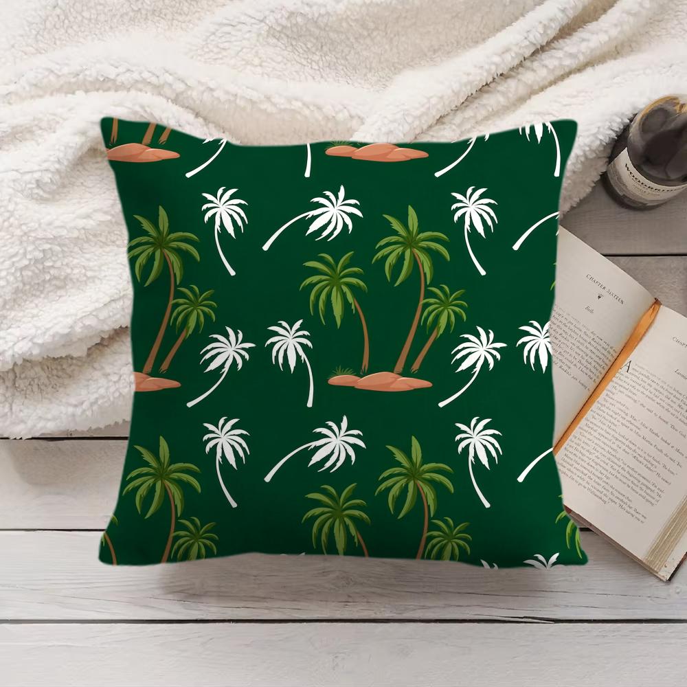 Palm Tree Pattern Cushion Cover Soft Short Plush Pillow Cover Smooth Cozy Texture Aesthetic Cushion Case Home Decor