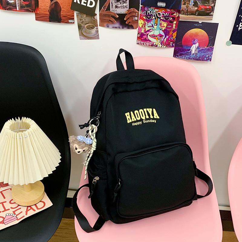 

Durable Letter Haoqiya Backpack Ergonomic Straps Middle High Students School BlackDecor