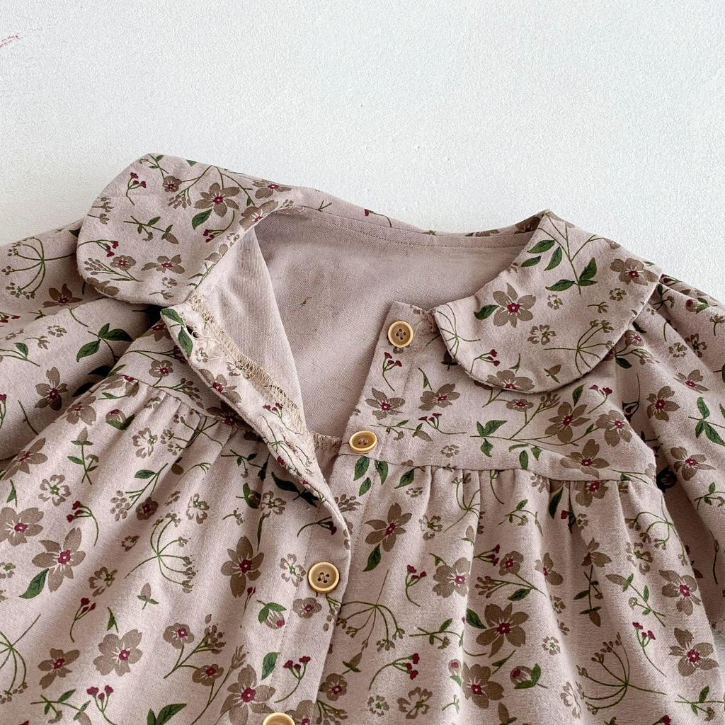 Korean Autumn Floral Romper: Stylish Newborn Cotton Crawling Suit with Peter Pan Collar