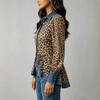 2026 New Style Women's Casual Fashion Patchwork Denim Shirt with Leopard Print and Single Button Closure
