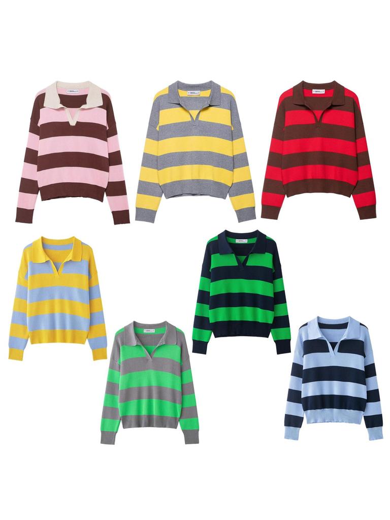 Maglione Polo a Righe in Maglia Stile Chic Francese da Donna - Top Autunno/Inverno