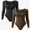 Women's Bodysuits Sexy Ribbed One Piece Square Neck Long Sleeve Bodysuits