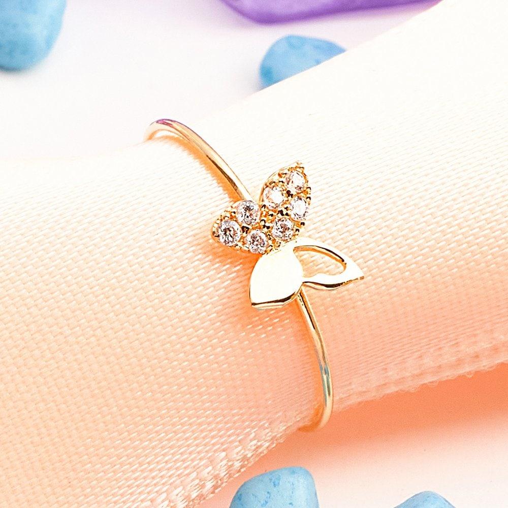 14K Gold Flying Butterfly Ring