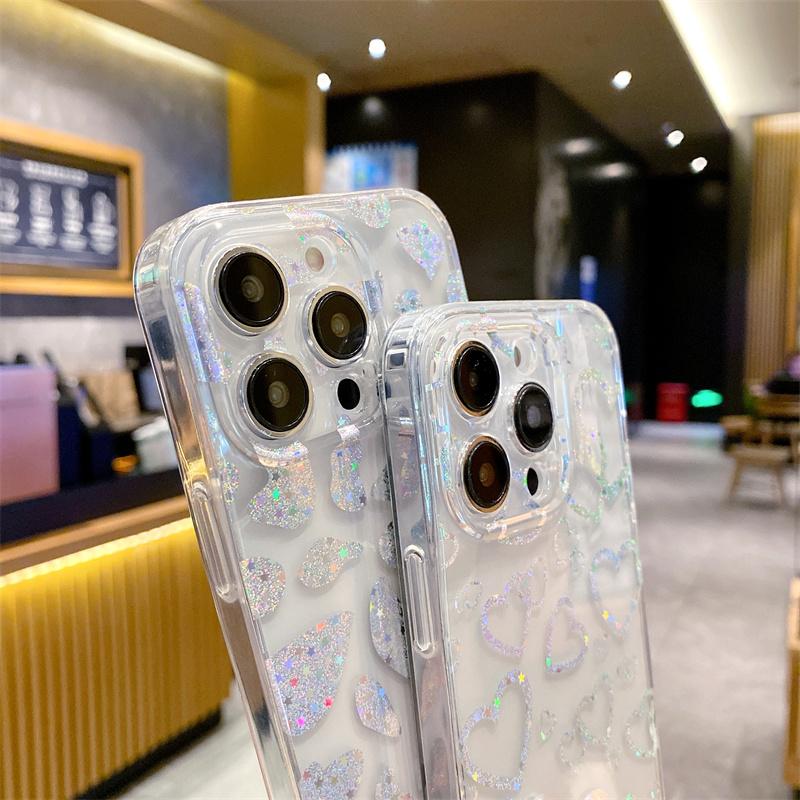 Luxusní galvanizovaný laserový pouzdro na telefon s leopardím potiskem a vzorem srdce pro iPhone 14 13 12 11 Pro Max 14plus Měkký IMD zadní kryt