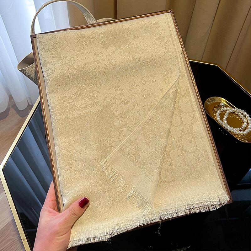 Simulation Silk Fashionable And Elegant High-End Long Silk Scarf Short Beard Shawl Long Scarf Tencel Cotton Gold Silk Scarf