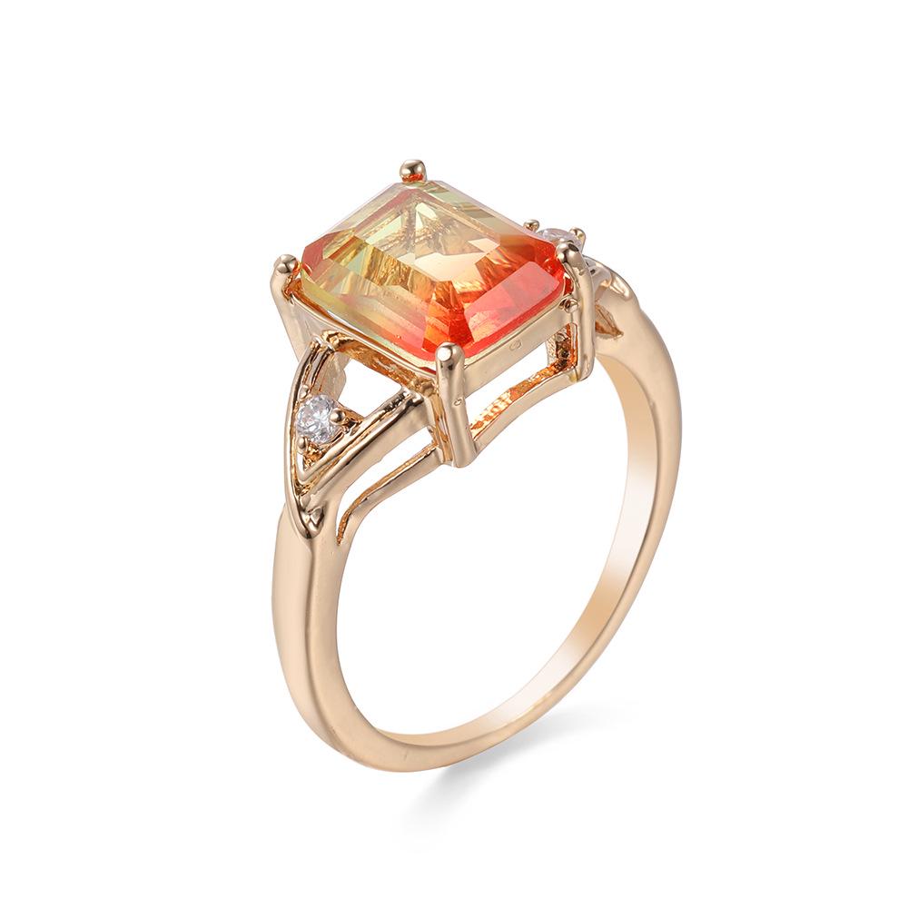 Gold-Plated Colorful Crystal Ring with Diamonds and Tourmaline Zircon Accents