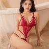 Sexy Crotchless  Lingerie Women Lace Hollow Bodysuit Erotic Pajamas Teddy Babydoll Dress Deep V Open Bra Porn Underwear Set