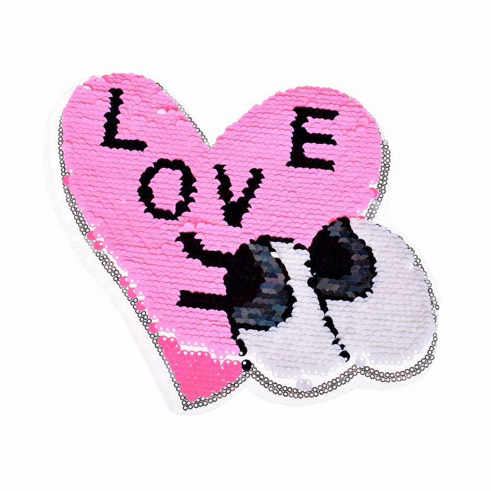 Sew on Heart Sequins Patch Love Tower Paillette Applique Reversible Color
