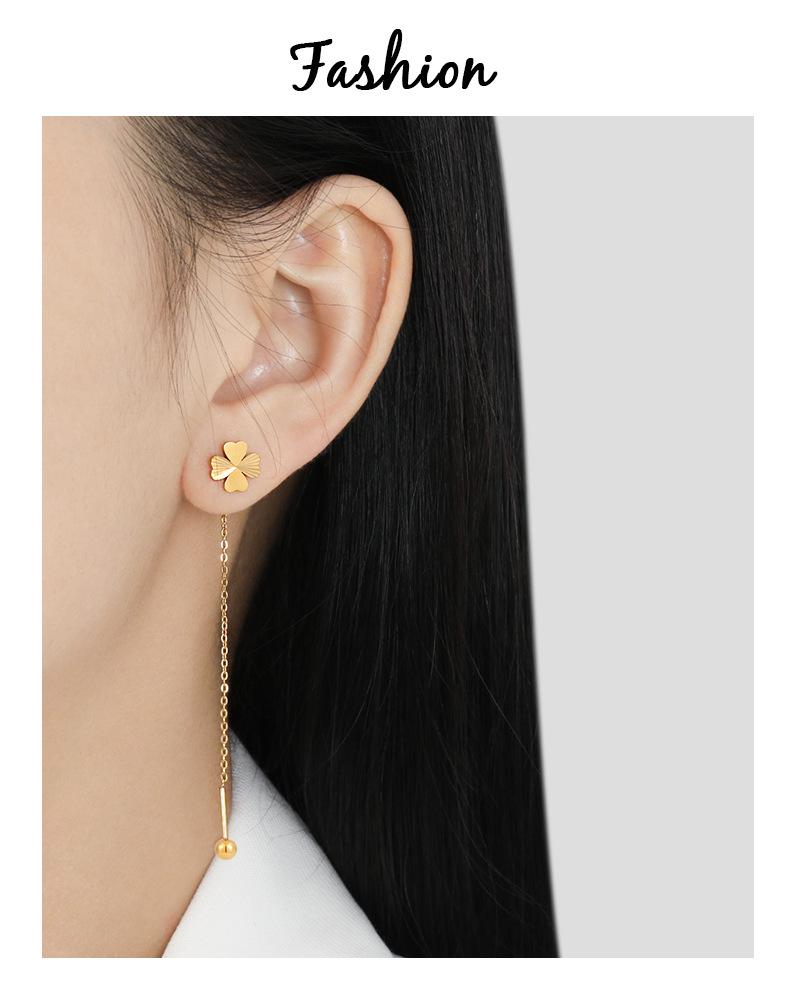 Korean High-End Laser Heart Four-Leaf Clover Earrings - Women's Fashion Titanium Steel