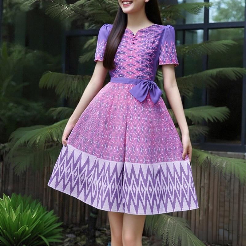 

ZANZEA Women Casual V-Neck Summer Short Sleeve Print Dress S фіолетовий