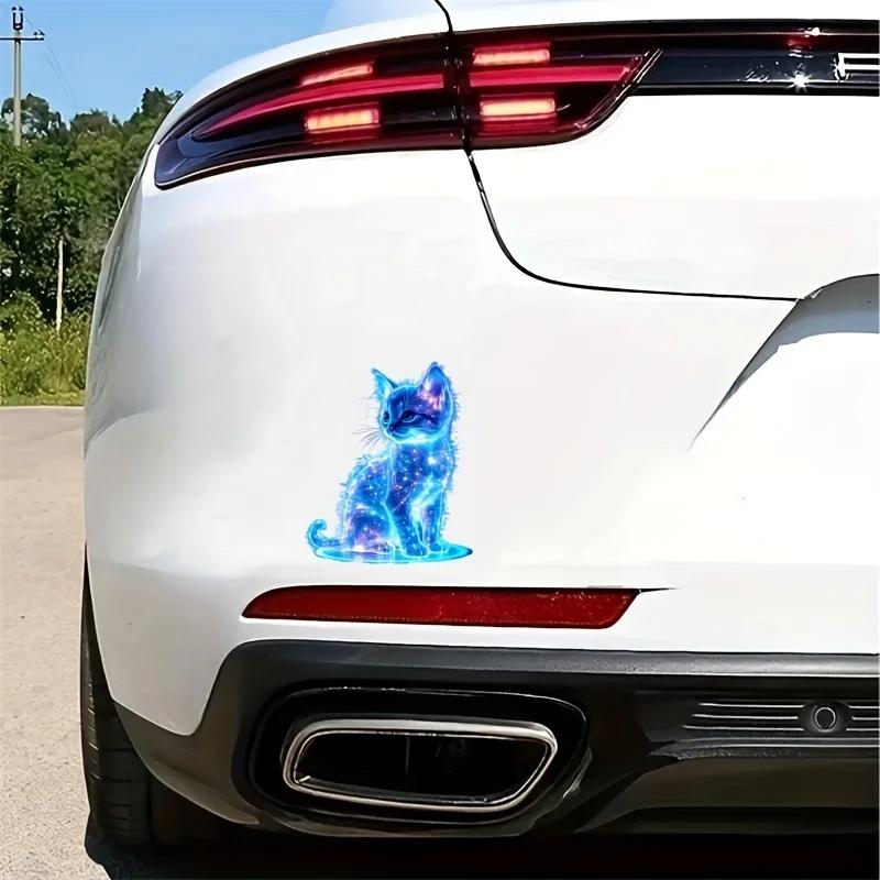 1 Piece Car Window Decoration Charming Blue Cat Motorcycle Stickers Waterproof For Scooter Fuel Tank Front Fairing Vinyl Decals
