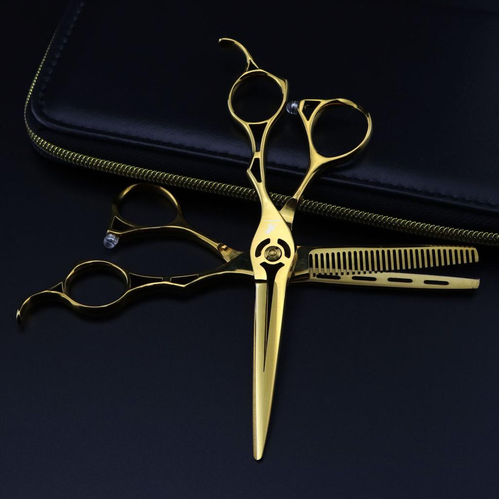 Gold 6.0 Nimpson Gold Hollow Hair Scissors, Haircut Tooth Scissors, Thin