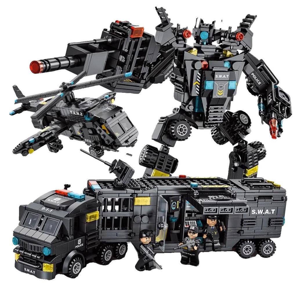 Lele Brothers Black Eagle Police Mech Vehicle, 51-in-1, Compatible with Lego Building Blocks, Assembly Toy for Boys