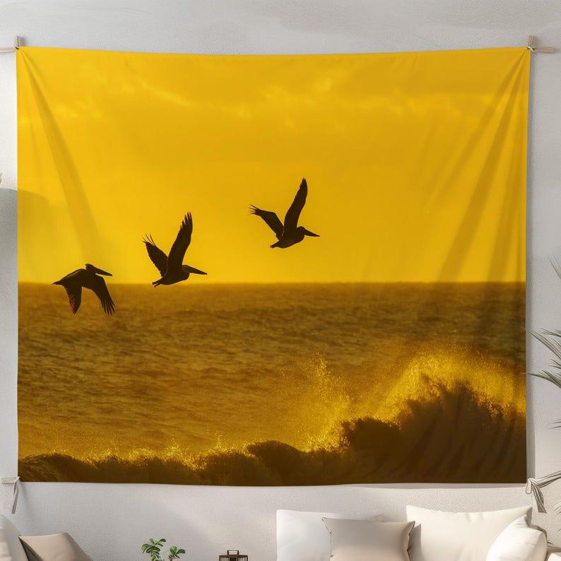 Golden seabirds tapestry 75x100 чёрный