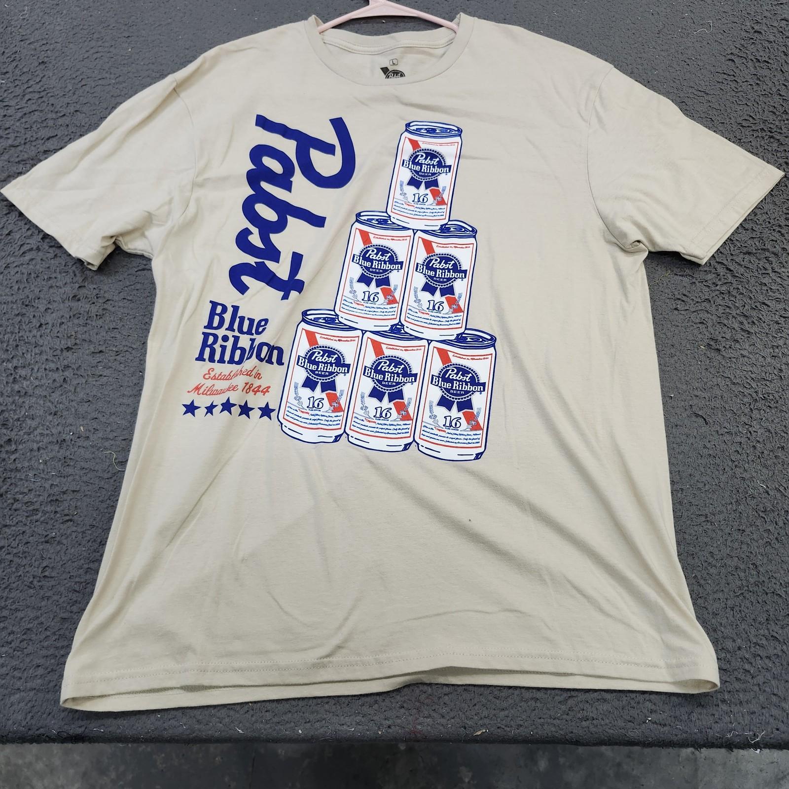 Pabst Blue Ribbon Shirt Mens Large Beige Beer Can Graphic Tee PBR Tagless Unisex T-Shirt XXL