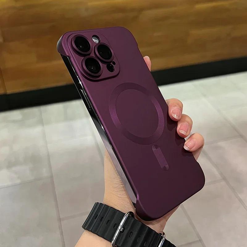 Ultra Thin PC For Magsafe Case for iPhone 12 13 14 15 16 Pro Max Plus iPhone 16 Frameless Hard Shockproof Lens Protector Cover for iPhone 16