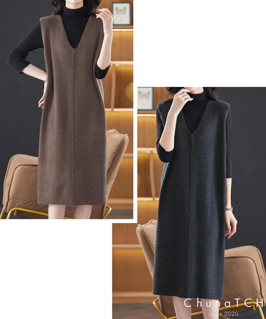 Chunachi Jumper Midi Knit Simple and Perfect for and Stylish Relaxed Suitable for Women In Their and Skirt, Length, V-Neck, Vest, Dress, Elegant,