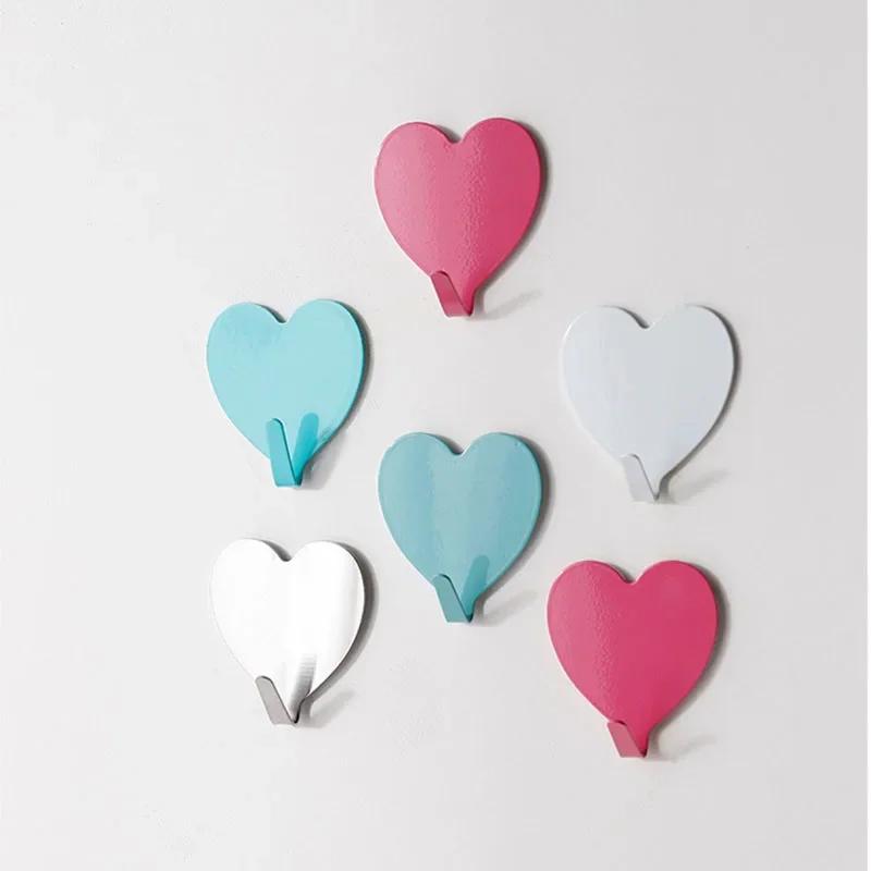 Creative Heart-shaped Hook Girly Heart Pink Love Peach Heart Stainless Steel Hook Soft Girl Room Decoration Hooks Accessories