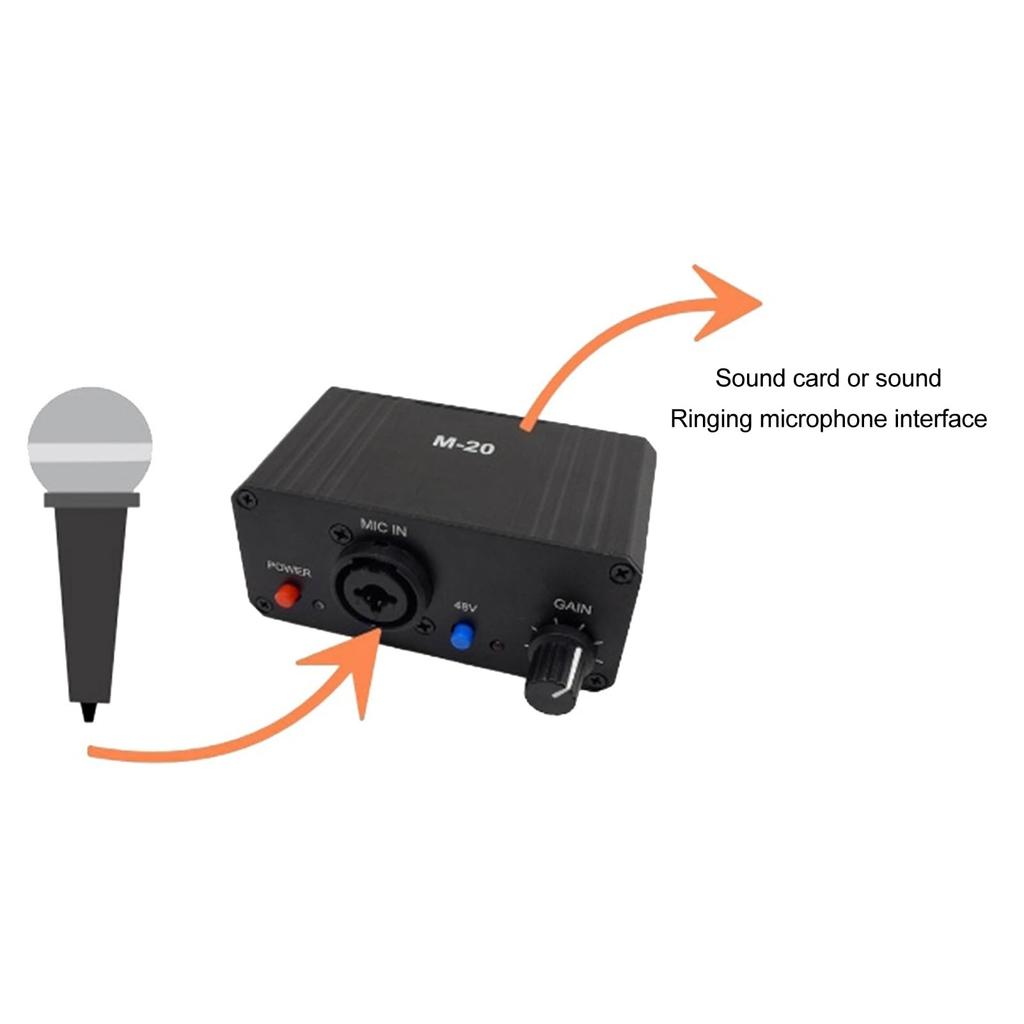 High-Gain Microphone Preamp with 48V Phantom Power, 27dB XLR Output, and 6.5mm Single-Ended Input with 22dB Gain, for Dynamic and Condenser
