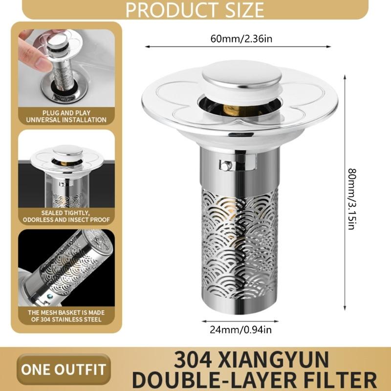 Not Clog Drain Stoppers with Accuracy Meshing Press Appear Sink Filter Steel ABS Coating Drain for Basin Bathtubs Kitchen