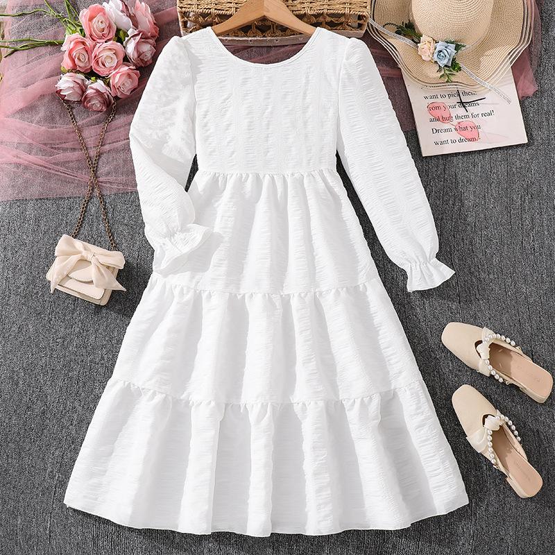 Jenteklær 2025 Høst Ny Fe Langermet Chic Sløyfe Midilengde Kjole