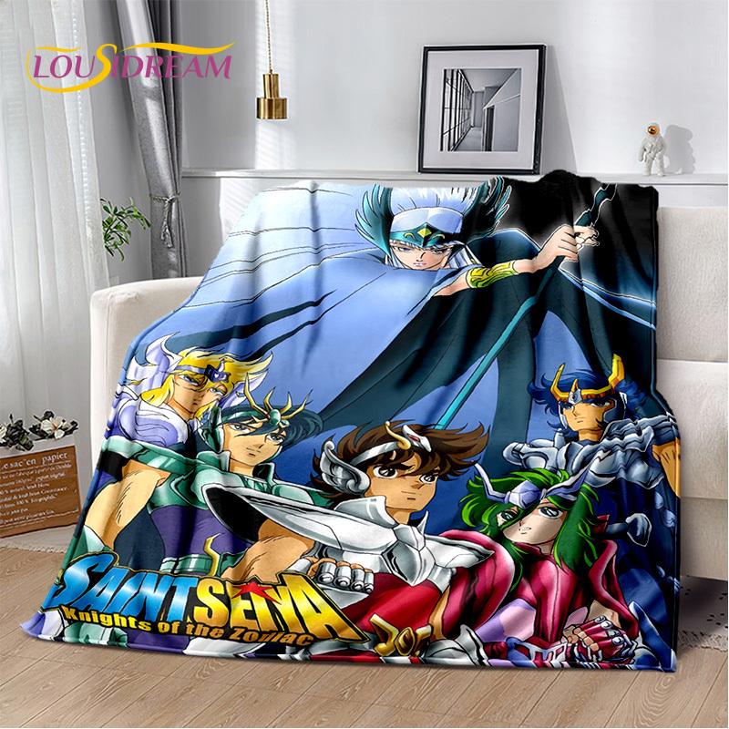 Cartoon Saint Seiya 3D Retro Anime HD Soft Blankets,Keep Warm Flannel Throw Blanket for Picnic Beds Sofa Home Bedroom Gifts Kids