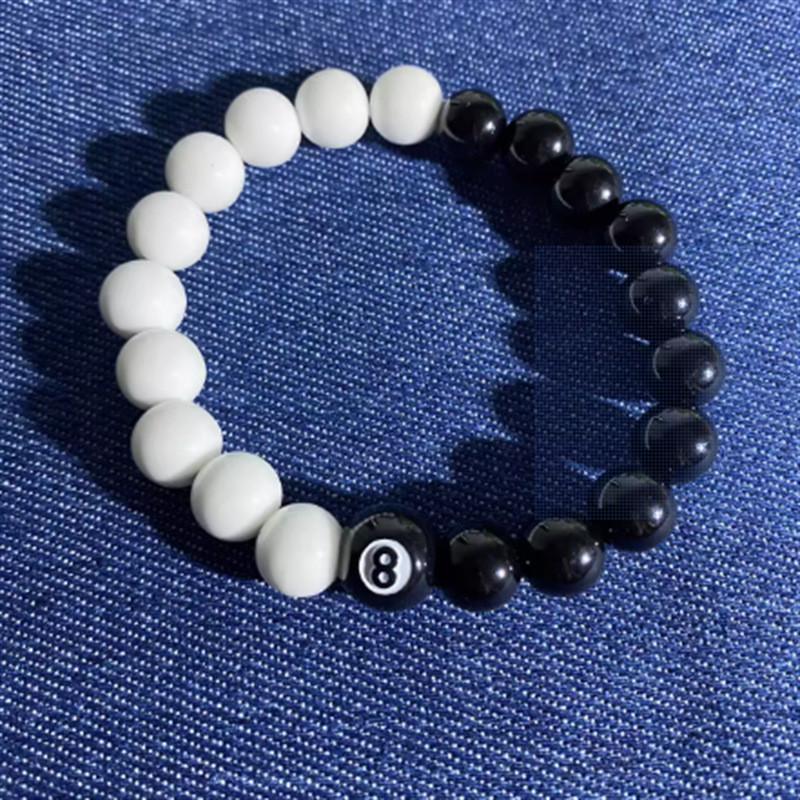 Schwarzes Achterball Geometrisches Metallknopf Armband Für Paare Und Männer