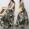 DIMANAF 2026 Women Plus Size Summer Beach Lady Long Dress Vest Sleeveless Vintage Loose Oversize Maxi Print Sundress Clothing