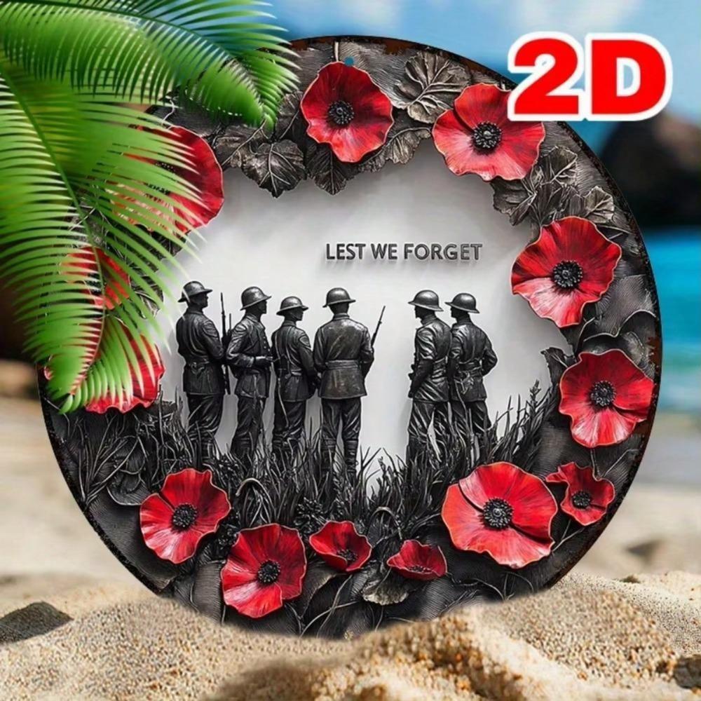Plaque Métallique Coquelicot Mémorial Art Mural Rond 2D Décoration de Jardin Jour du Souvenir
