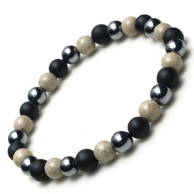 Terahertz Ore X High Concentration Hokutolite X Black Silica Bracelet 6mm Round Ball Power Stone Ultra Far Infrared Health Mix [14cm]