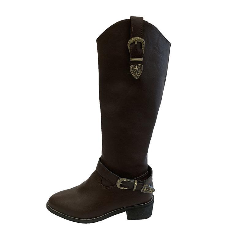 Coarse heel boots women's spring and summer new pointed toe versatile knee boots with skirt knight boots