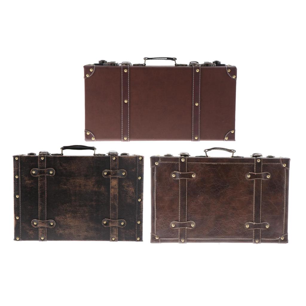 Leatner Suitcase British Decorative Travel Luggage Case Storage Box with Lock Wedding Decorations