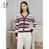 JZ Jiuzi Shopping Mall Same Style Casual Vitality Stripe Contrast Wool Knitted Sweater for Women, Spring 2025 New Collection