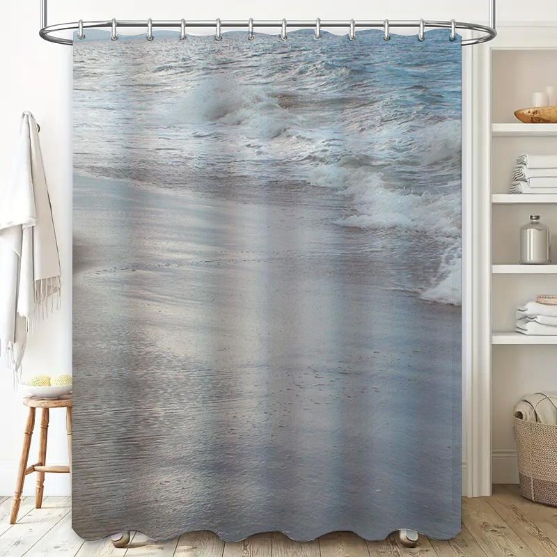 Duschvorhang im Strand-Design mit 3D-Ozeanwellen für Badezimmer-Deko-Accessoires Wasserdichte Stoffeinlage enthalten (Für dich: W7