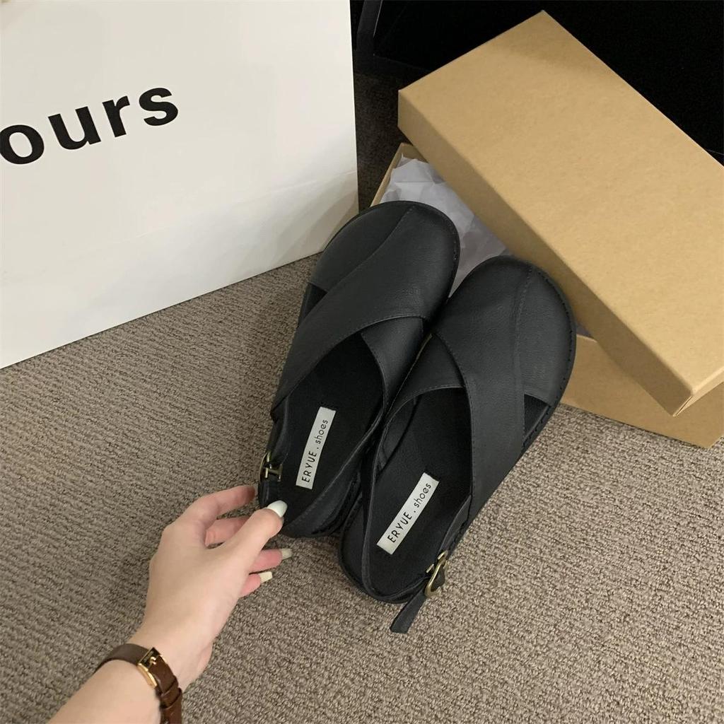 Wrapped Toe Sandals Women Summer New Korean French Retro Mori Fairy Style Casual Flat Roman Shoes