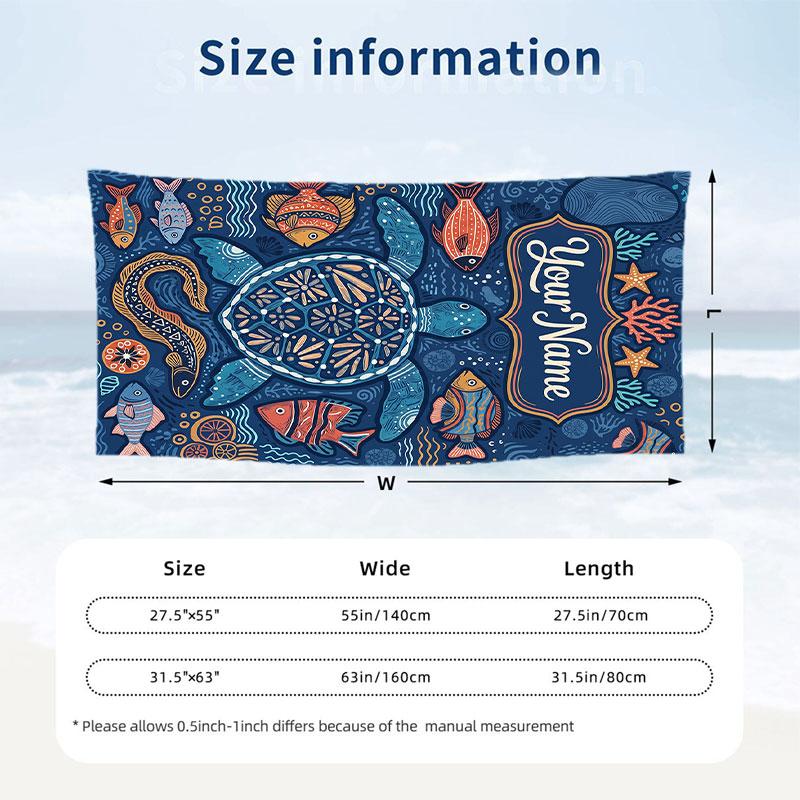Ocean Life Adventure 2 Theme Quick Dry Beach Towel Custom Name Text Print Large Sand Resistant Towel Beach Vacation