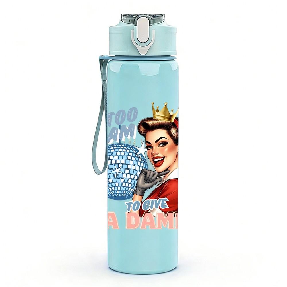1PC Vintage Housewife Text Art Pattern 750ml Color Plastic Sports Water Bottle Leakproof Flip Straw Lid Suitable for Sports Office Home Use