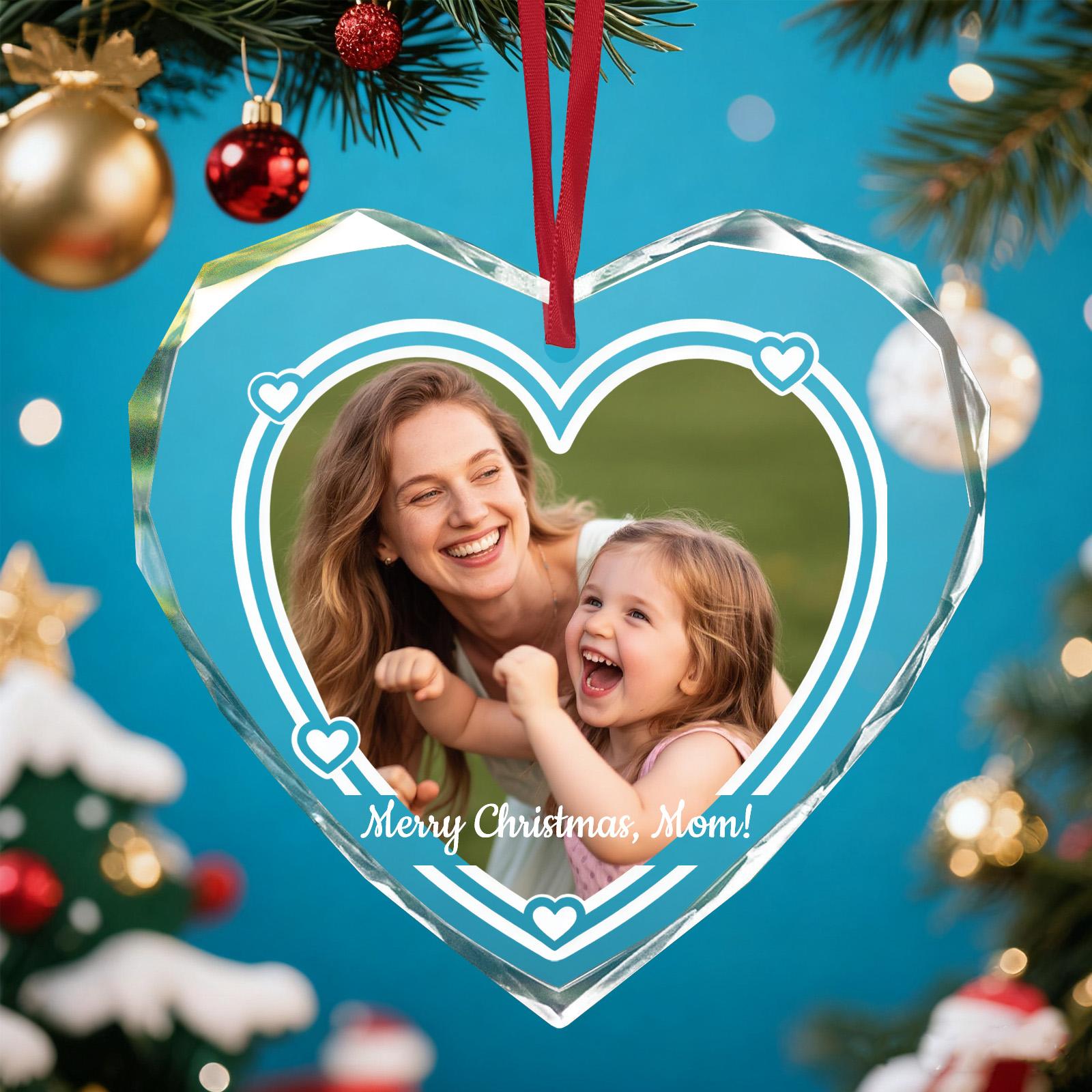 

Personalised Crystal Christmas Ornament with Photo, Custom Gift for Family Couples Parents, Unique Keepsake, Xmas Tree Home Deco single pendant