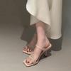Nude rhinestone open-toed sandals women's 2025 new square head stiletto with cool slippers temperament sexy high heels