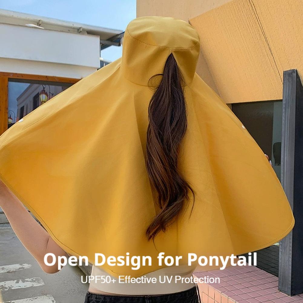 UV protection Large Shawl Sun protection Hat for Women's Neck protection Hat Wide Brim Shawl Sunscreen Ponytail Cap