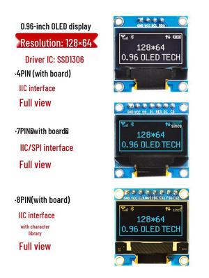0.96'' OLED Display with Chinese Character Library, SPI/I2C Module, 1306 Driver
