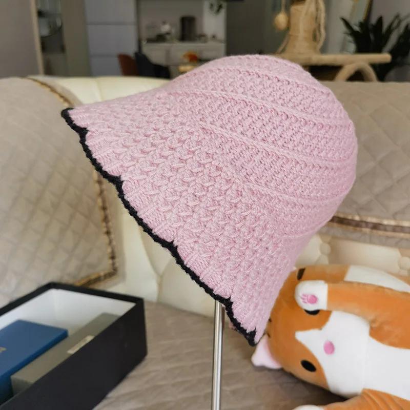 New Winter Hat Ins Wind Japanese Bucket Hats Korean Version Cute Knitted Hats Wool Bucket Hat For Women Mother Mum Gift